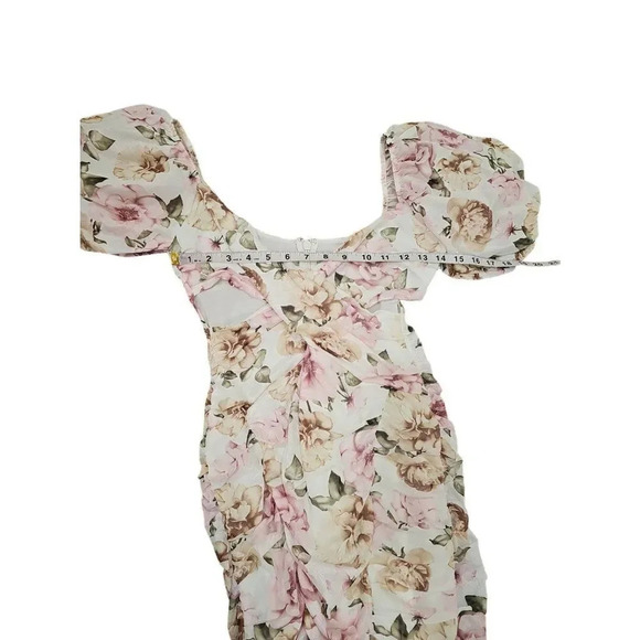 NWOT Asos puff sleeve mesh ruched wrap around pephem midi dress in soft floral p - Picture 9 of 10